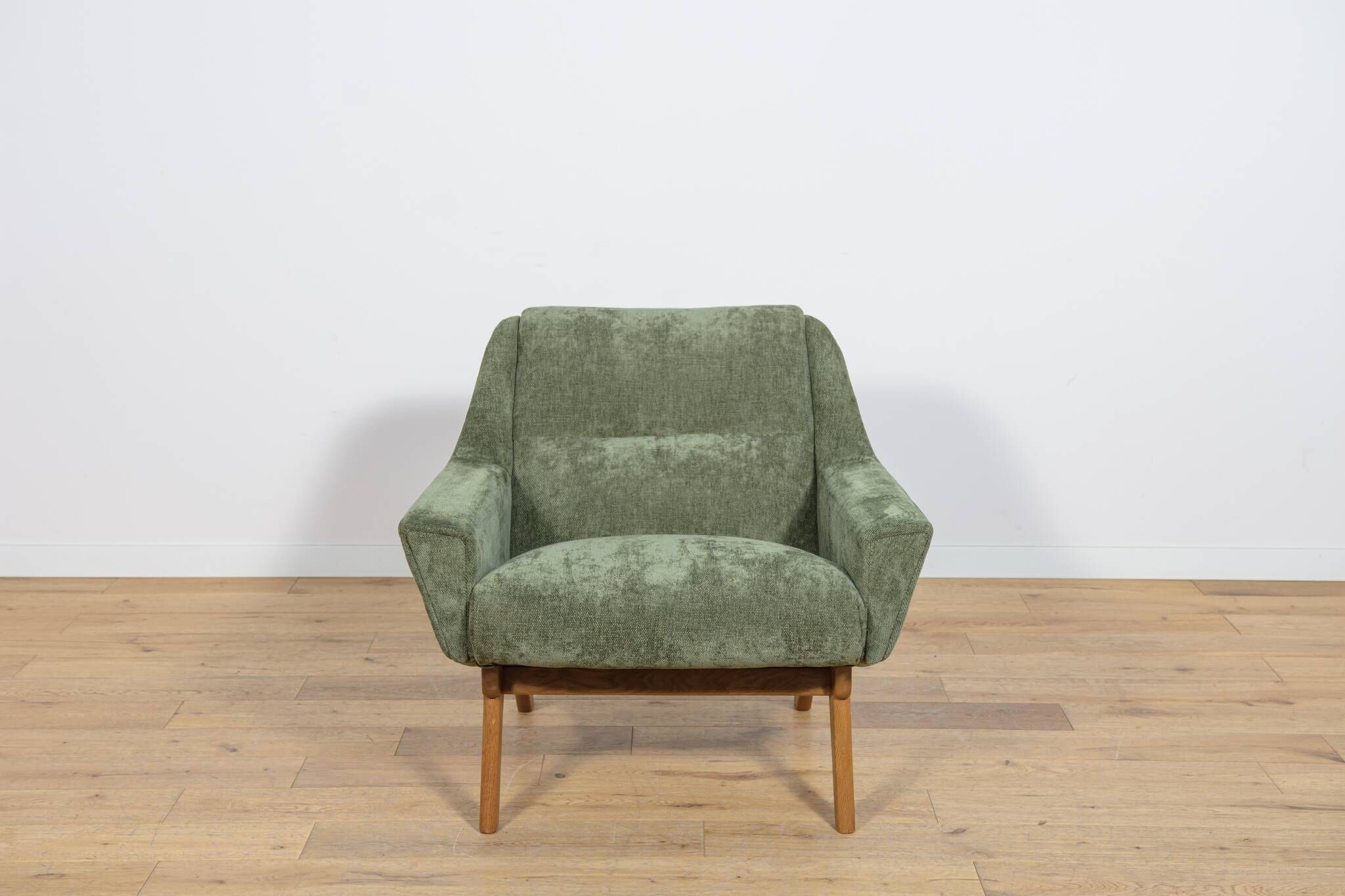 Fauteuil en chêne et tissu vert, Danemark, années 1960