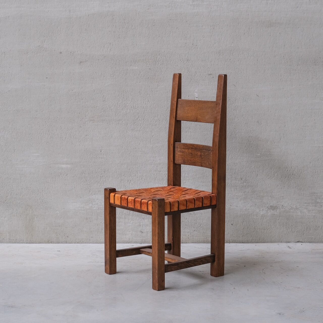 Set of Six Leather and Oak Mid-Century Dutch Dining Chairs