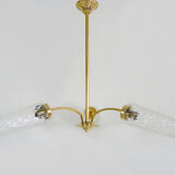 Branched chandelier, brass and glass tubes year 60