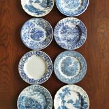 8 blue & white plates