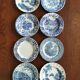 8 blue & white plates