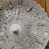 Antique ceiling light with transparent glass and white metal.