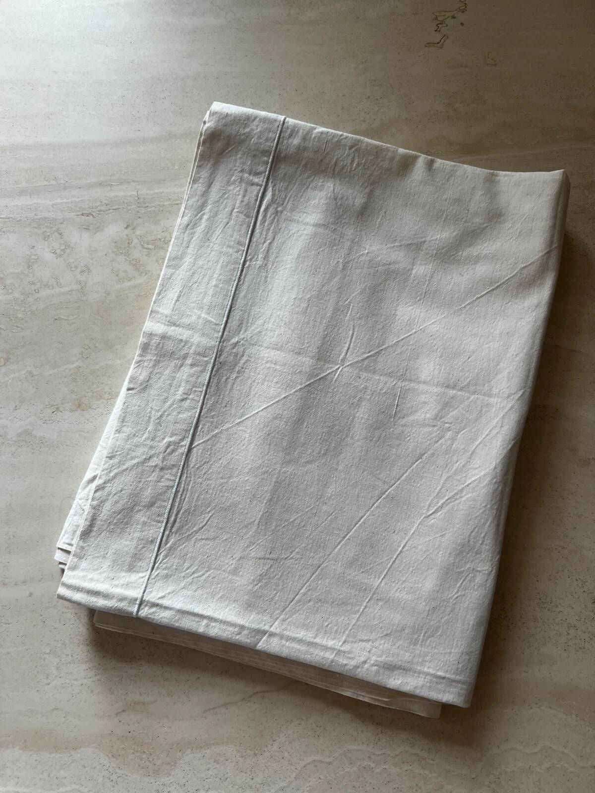 Large antique fabric in a blend of linen and ecru cotton.