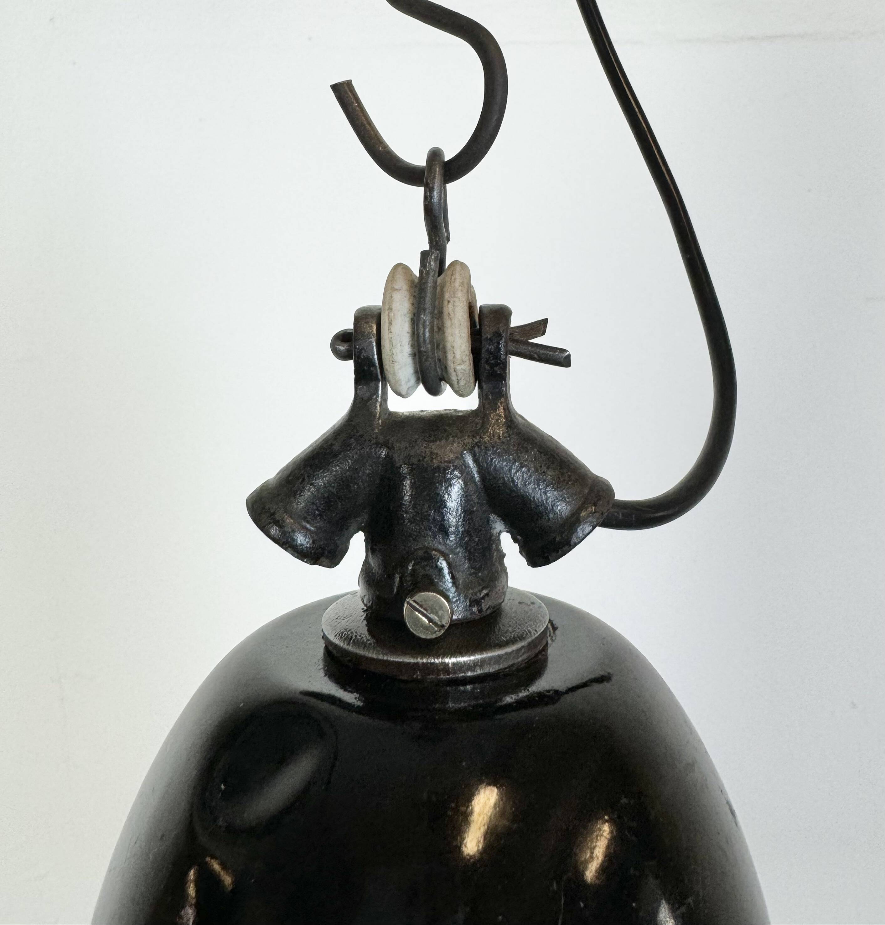 Industrial Black Enamel Factory Lamp with Cast Iron Top, 1930s