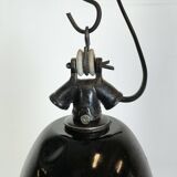 Industrial Black Enamel Factory Lamp with Cast Iron Top, 1930s