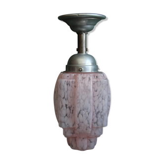 Art Deco pendant lamp in pink Clichy glass