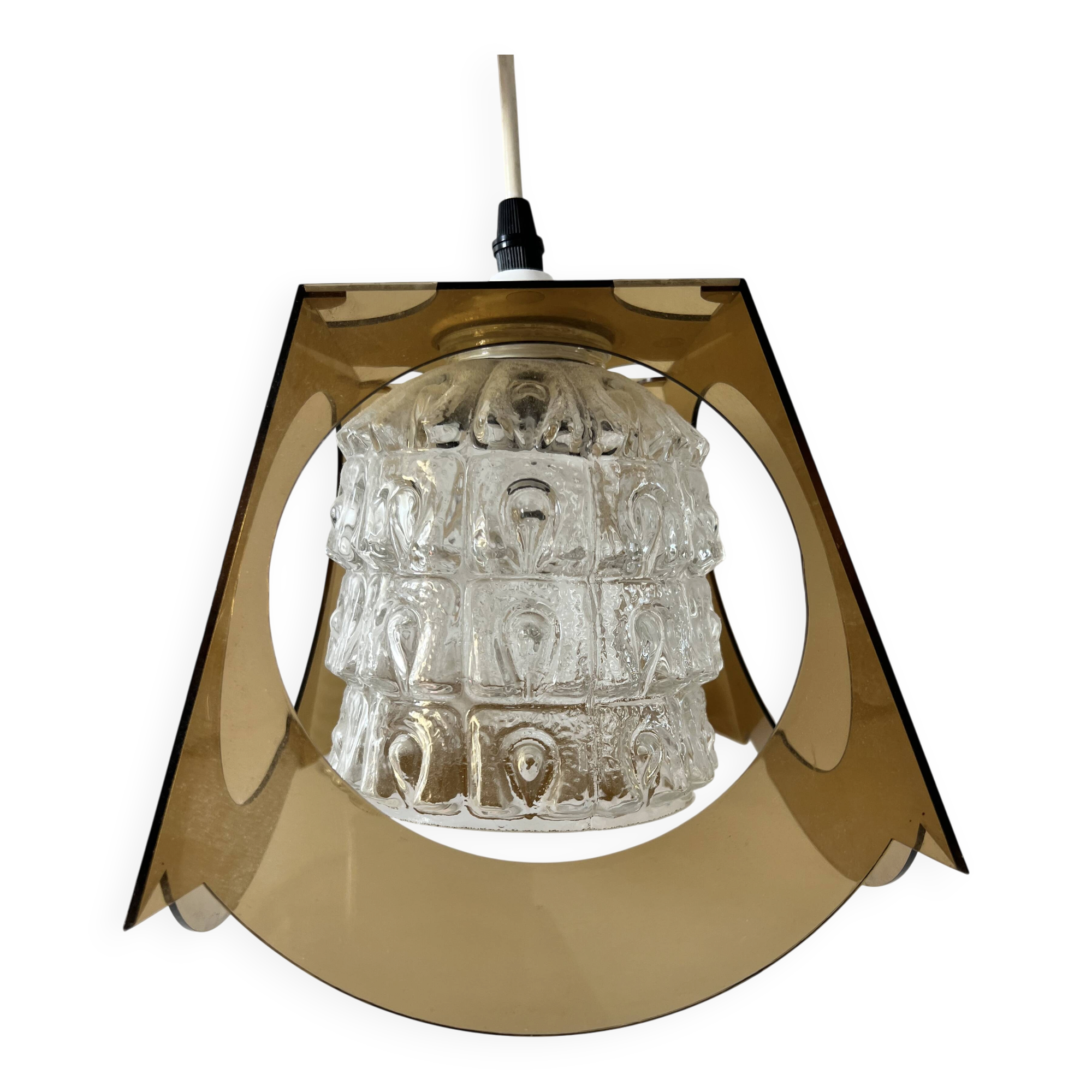 Suspension années 70 - verre moulé - plexiglass