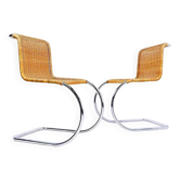 Pair of Cantilever chrome and Wicker Chairs Mies Van der Roye Style