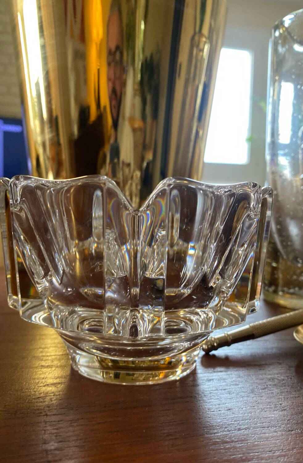 Vintage orrefors small crystal corona bowl , design by lars hellsten, sweden 1970s