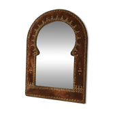 Vintage mirror in studded leather and brass
