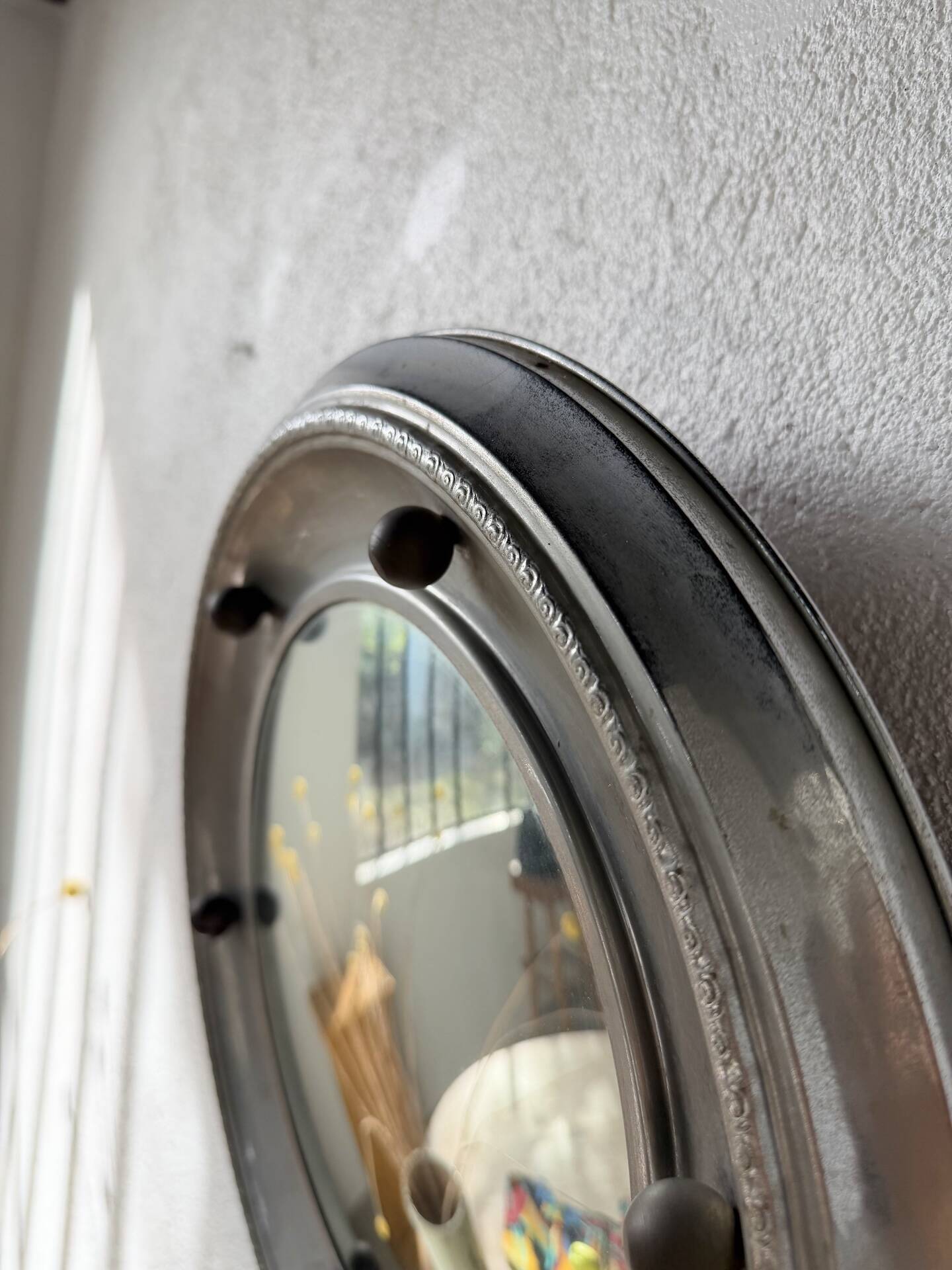 Round convex metal mirror in English style 1900