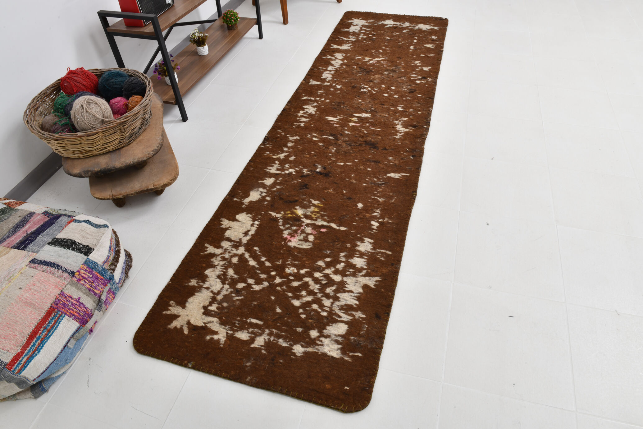 3x10 neutal brown felt vintage runner rug,85x307cm