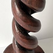 50s turned wooden pedestal ashtray, vintage rustic ashtray