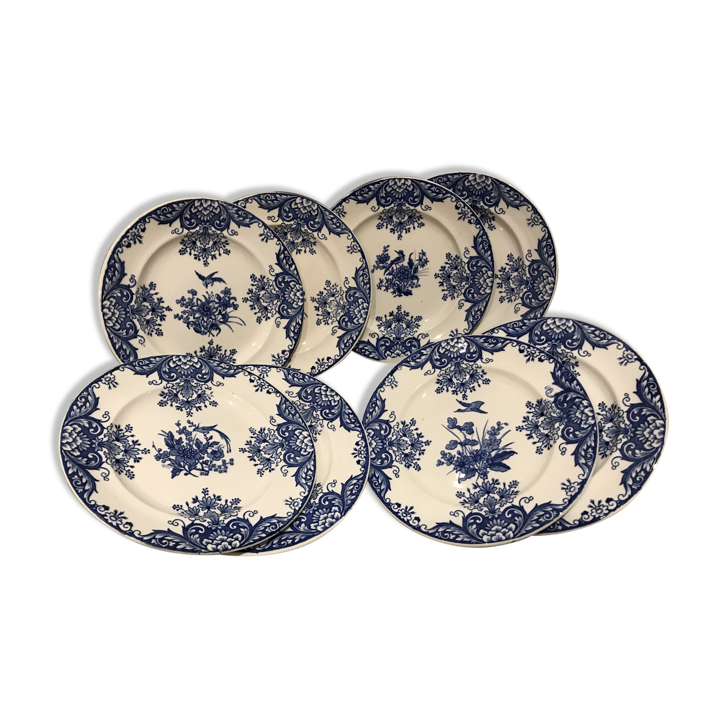 8 Longwy blue dessert plates