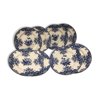 Set de 8 assiettes à dessert bleues Longwy