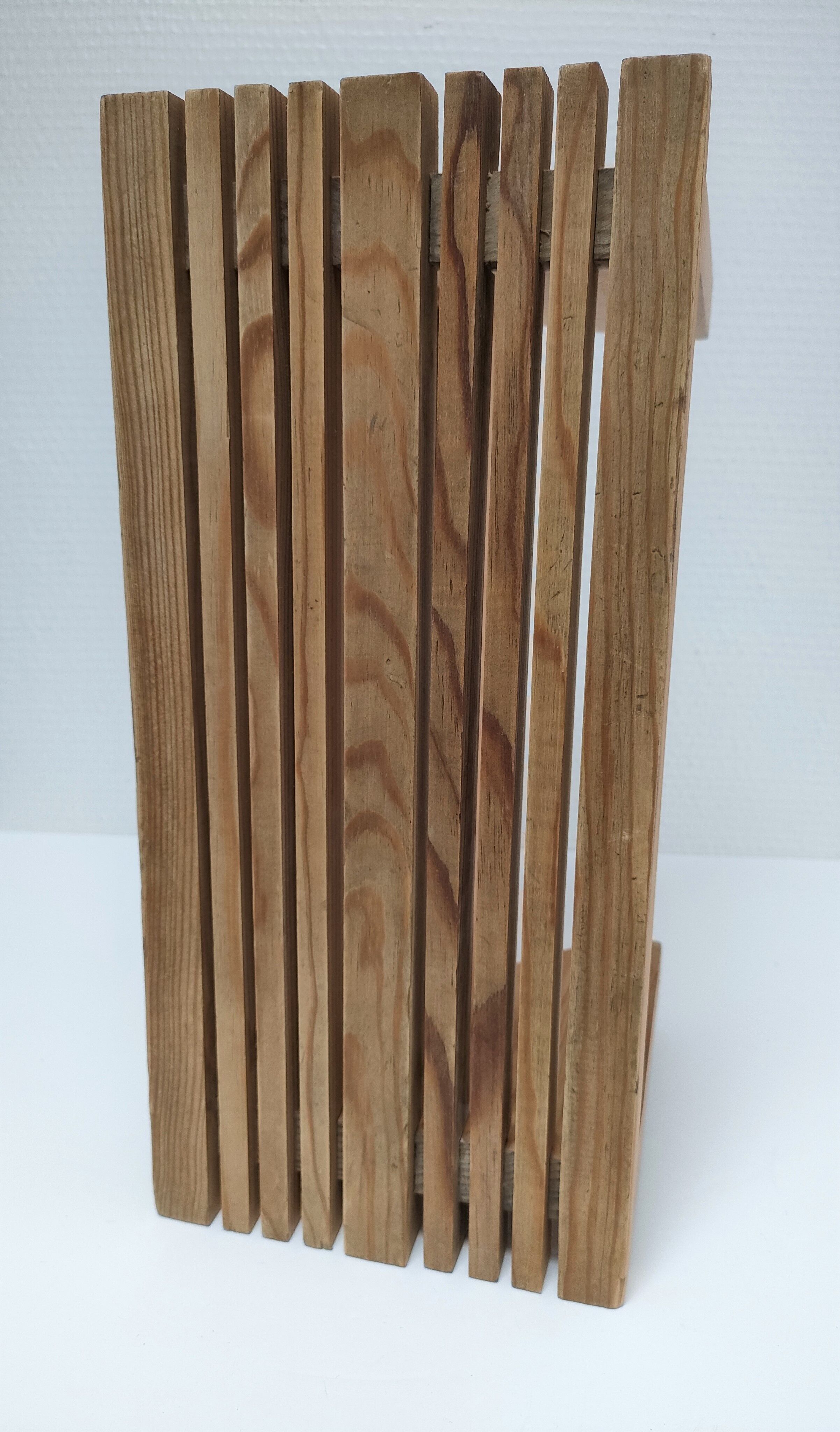 Vintage solid pine slatted low stool