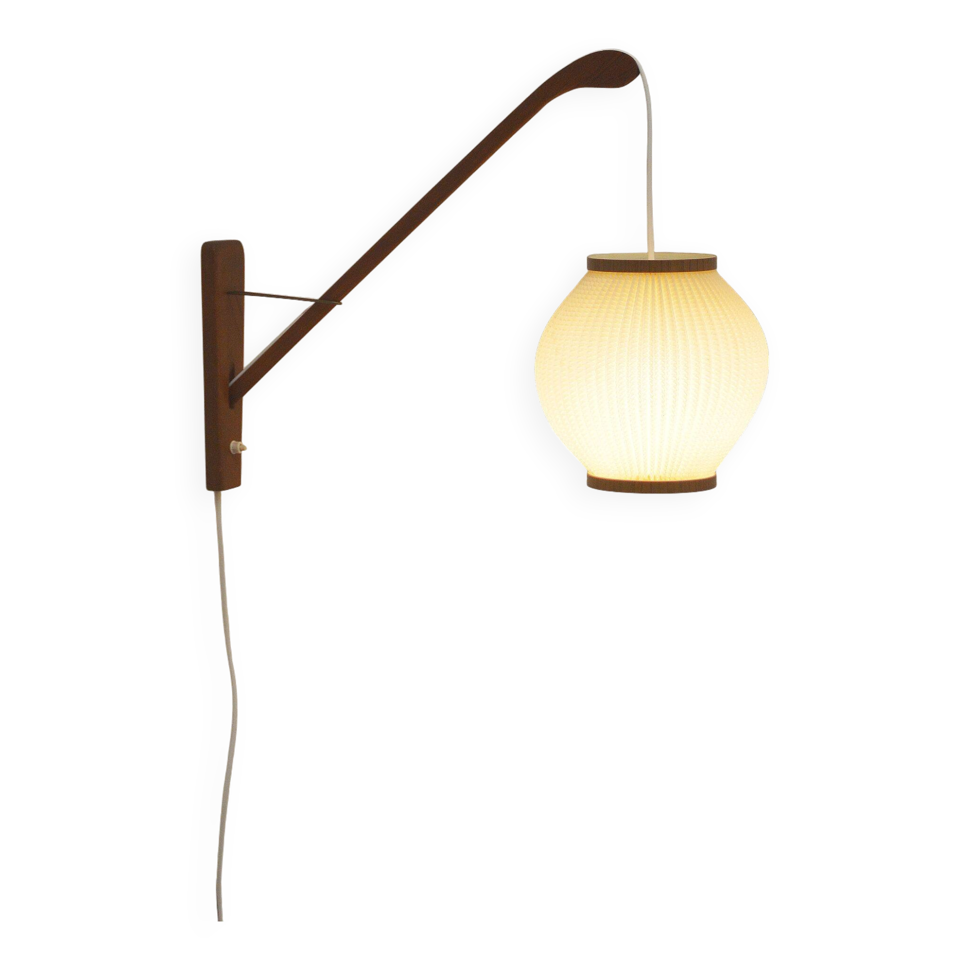 Danish teak wall lamp with pearl shade, 1960s