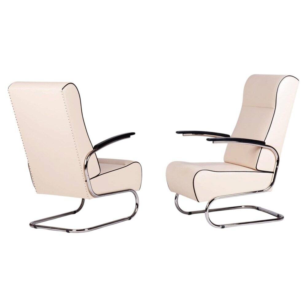 Bauhaus FN24 Armchairs in Leather attributed to Mücke-Melder, Czech, 1930s, Set of 2