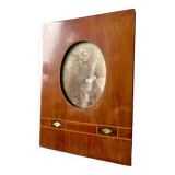 Antique Wood & mother of pearl Picture Frame with  intarsia