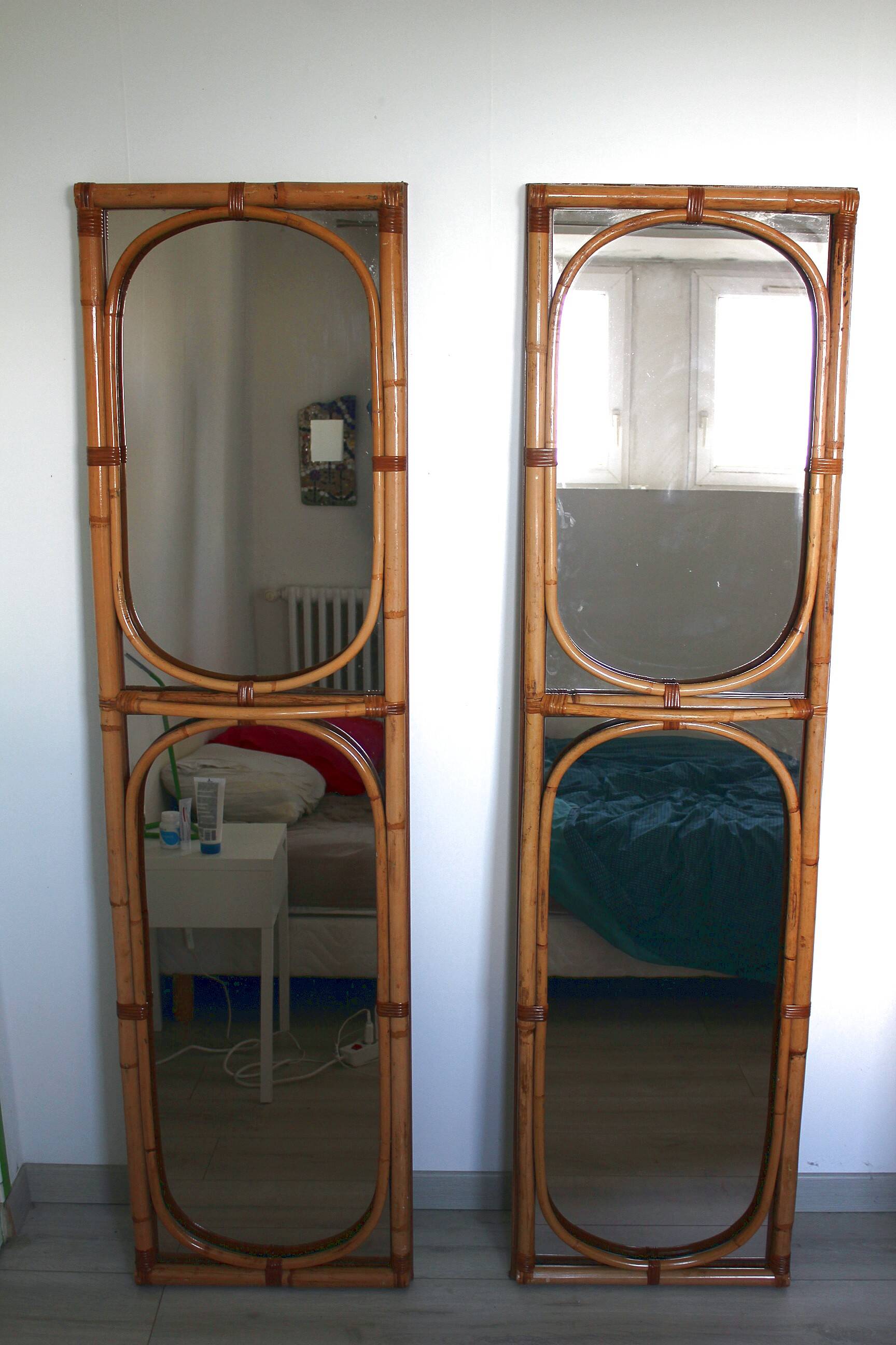 Pair of large vintage rattan mirrors from the 70s