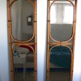 Pair of large vintage rattan mirrors from the 70s