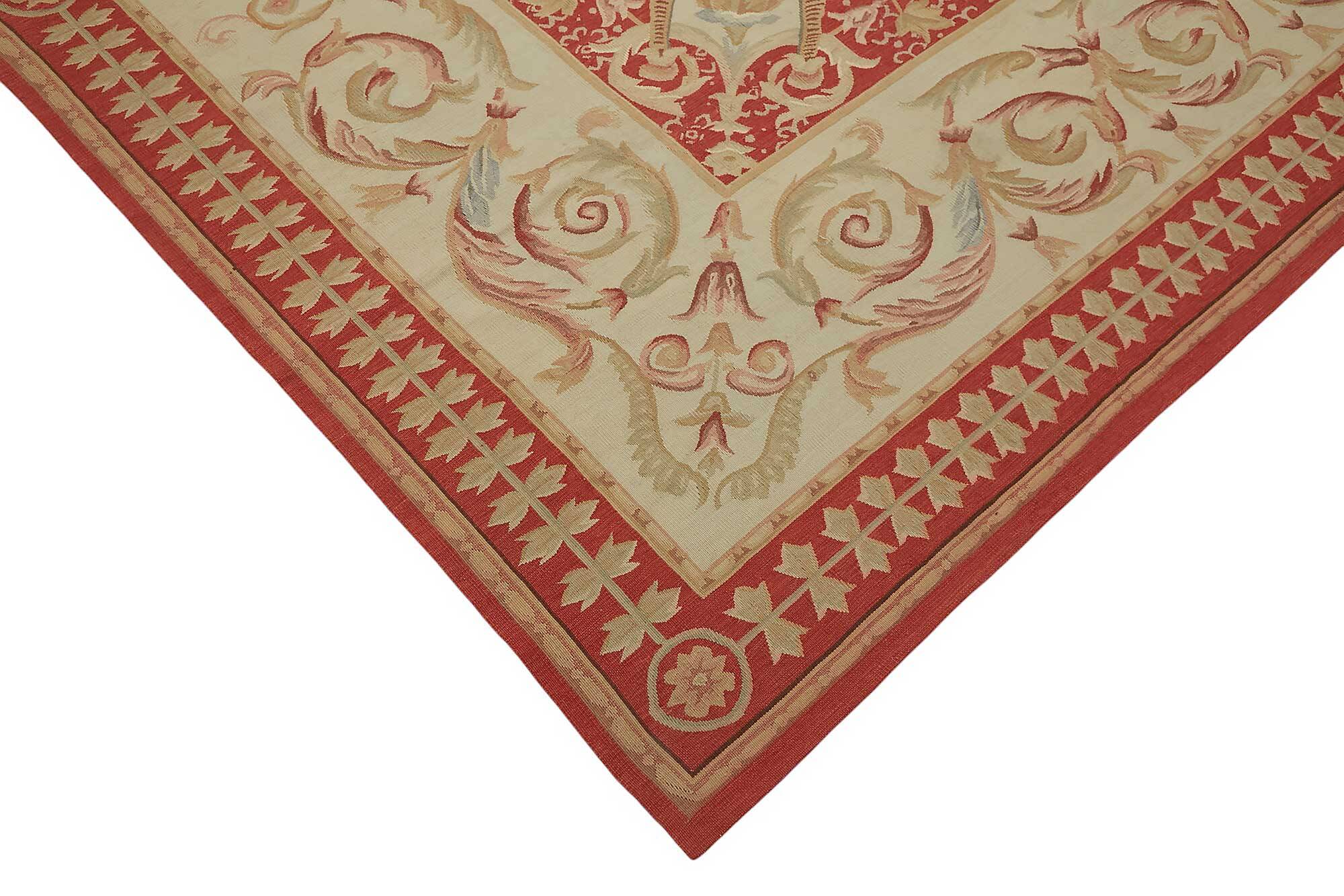 Handmade European Vintage Aubusson Kilim 270 cm x 373 cm