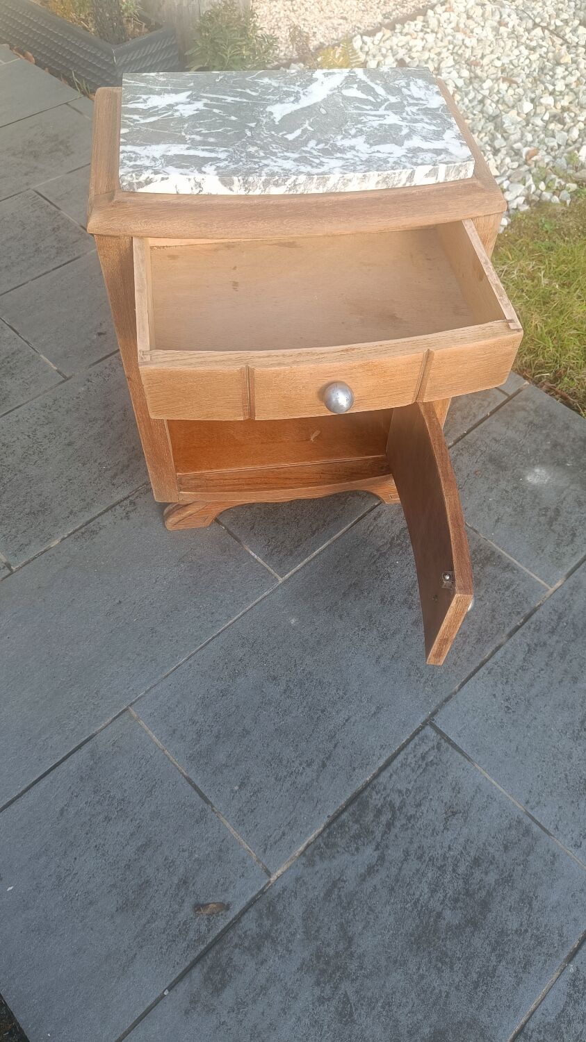 Solid oak bedside table with marble