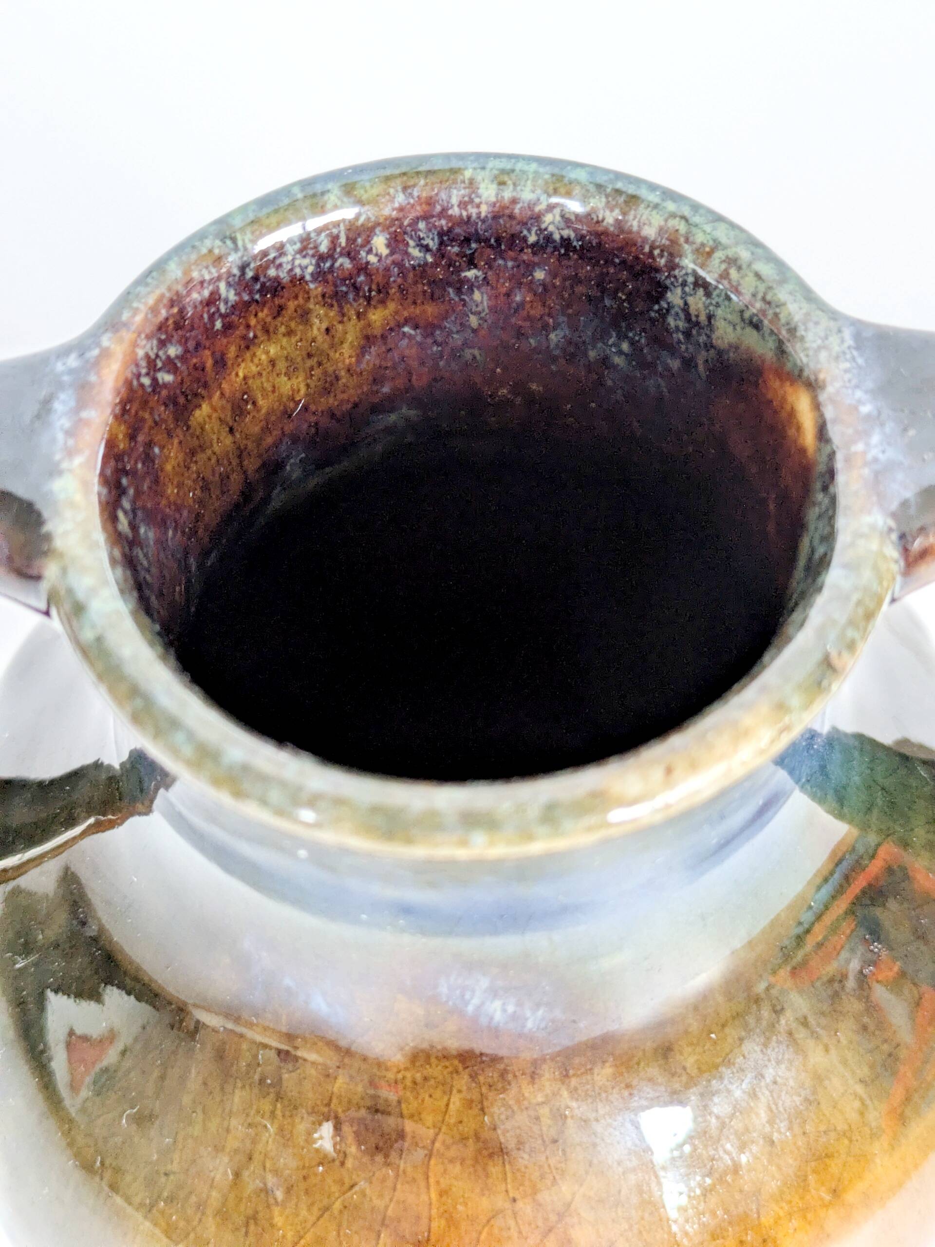 Vase amphore vintage en céramique, glaçure Fat Lava, déco classique