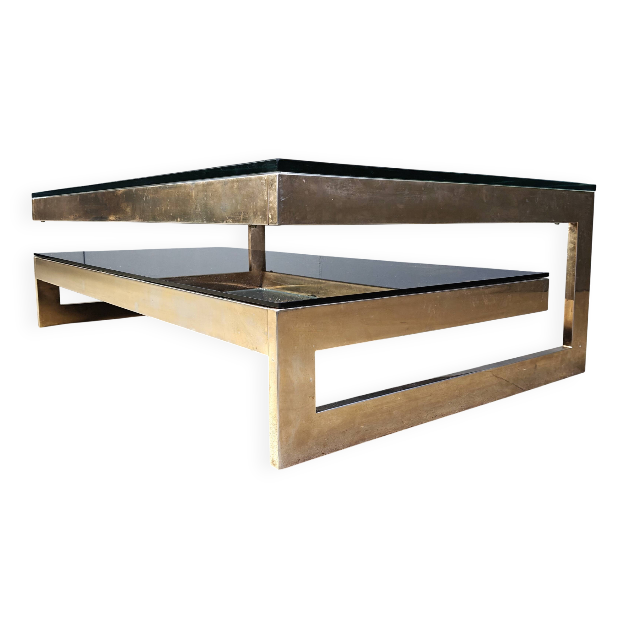 Vintage two-tier coffee table by Belgochrom in 23 carat, 1970s.