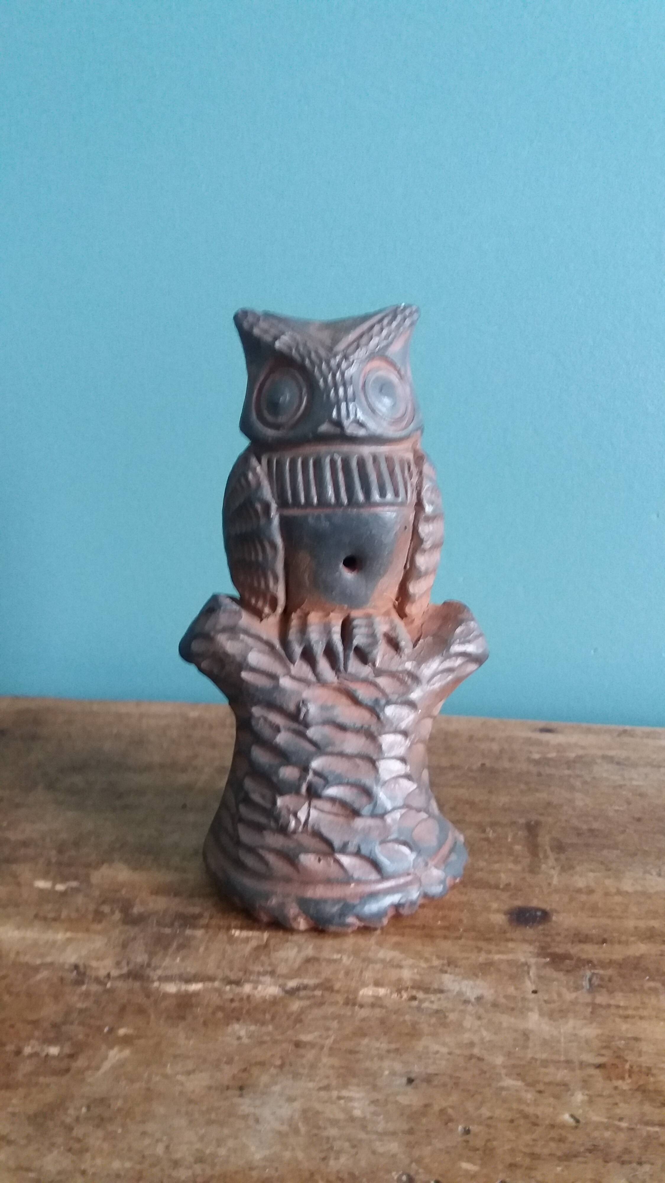 Owl whistle in zoomorphic terracotta