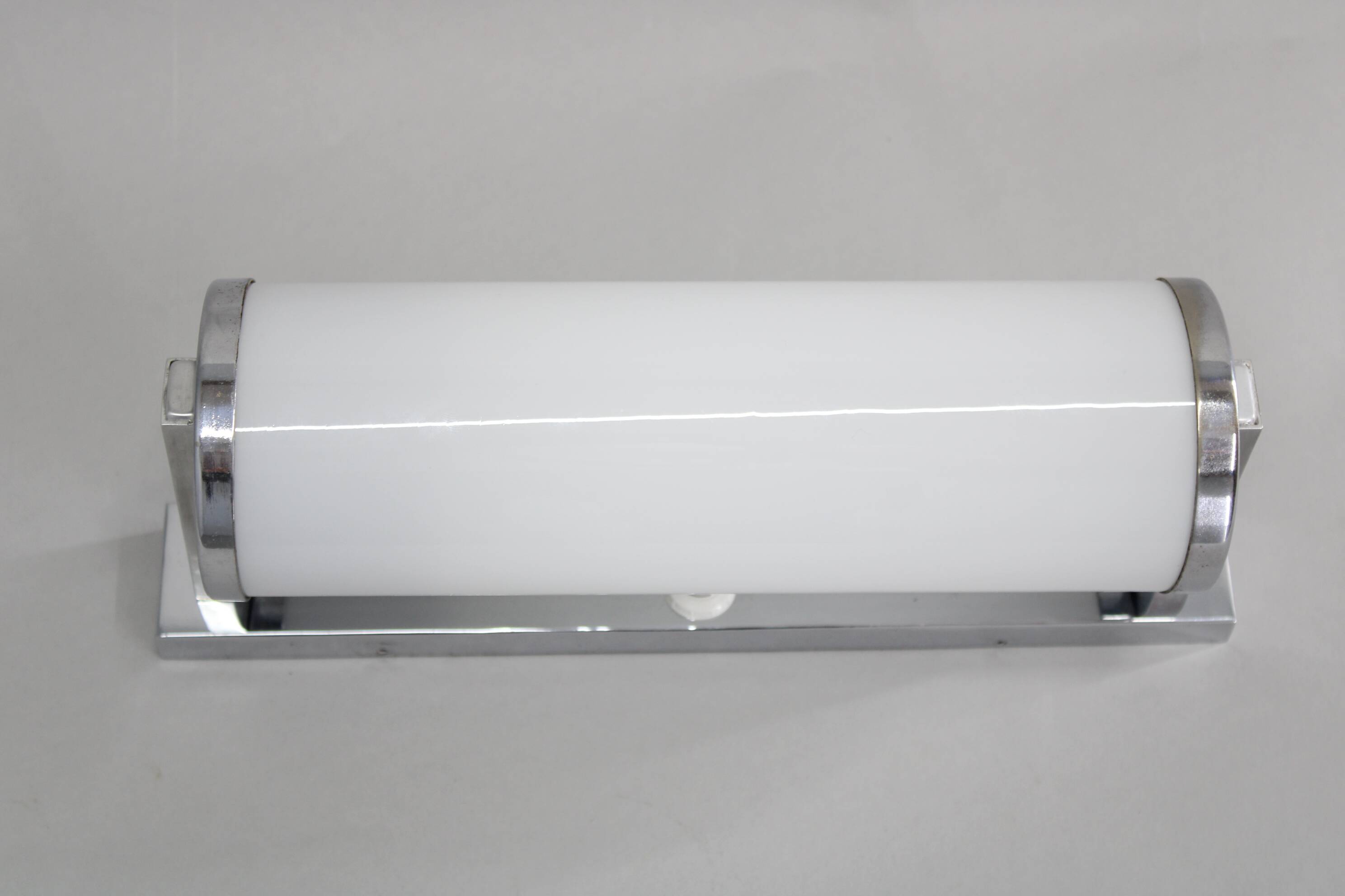 1930s Bauhaus tubular wall light, chrome & glass, Czechoslovakia