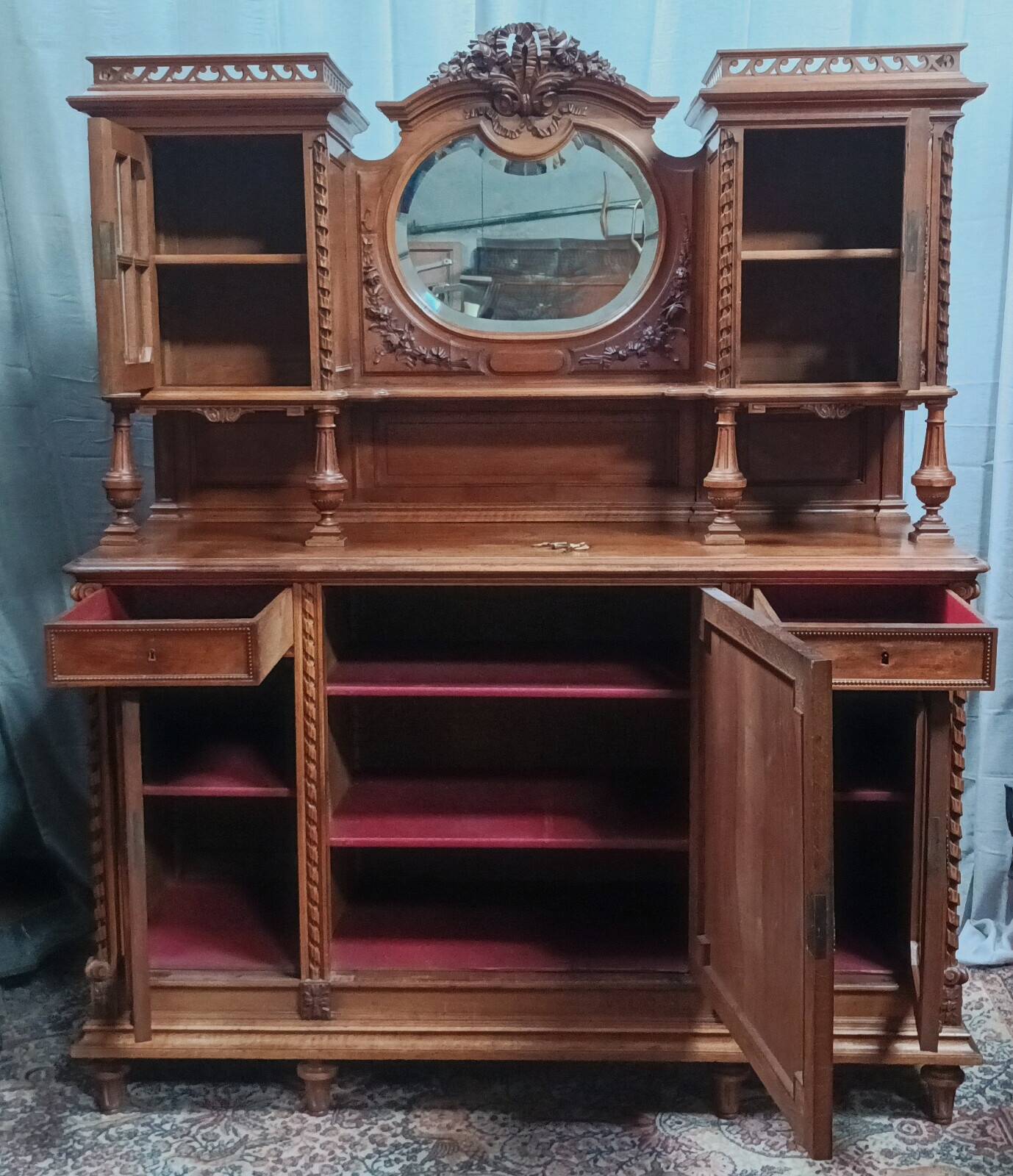 Louis XVI two-body buffet in carved walnut, 19th century.