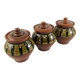 Trio of glazed ceramic pots USSR, peacock feather decoration, 1970