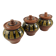 Trio of glazed ceramic pots USSR, peacock feather decoration, 1970