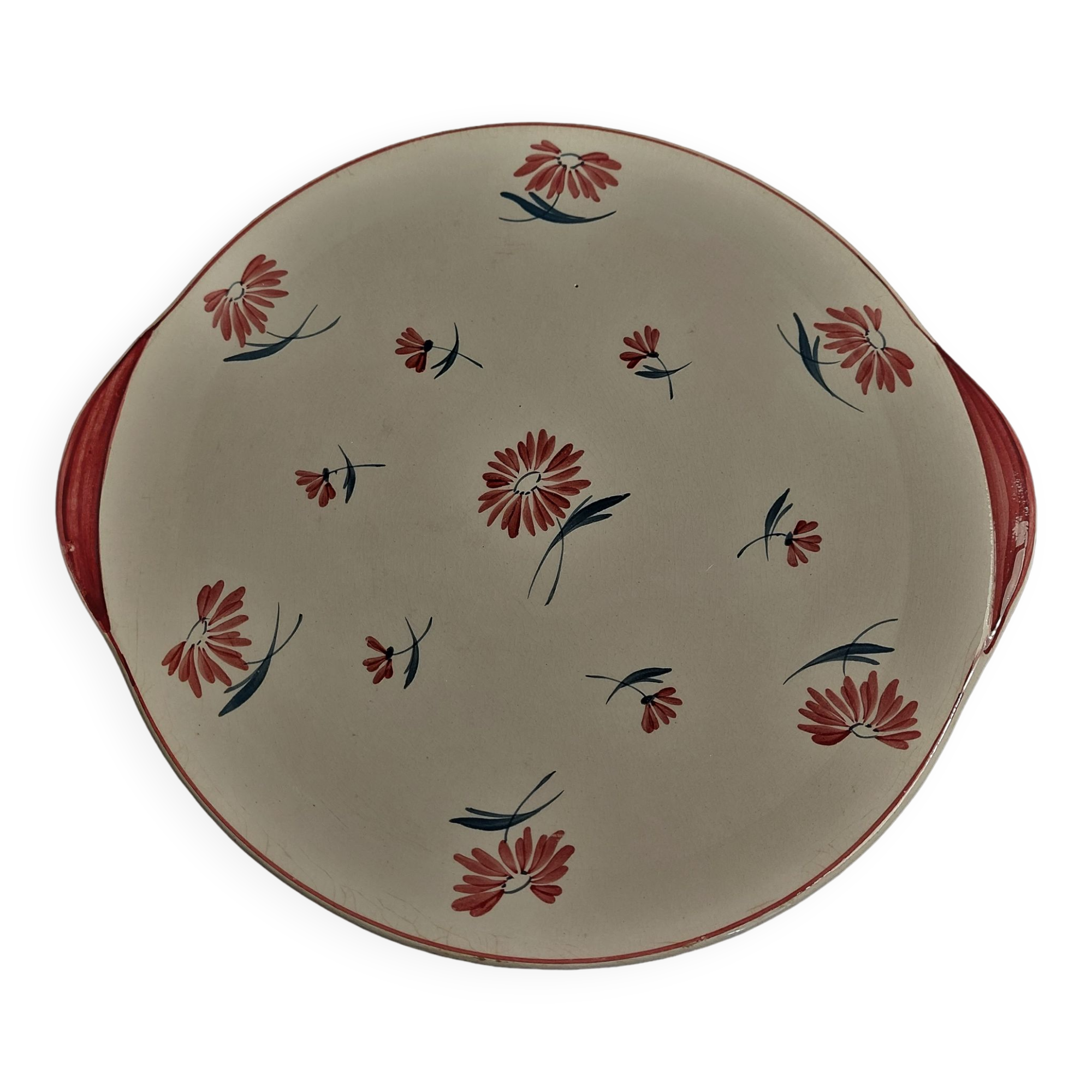 Plat de service rond faïence Longchamp décor Nancy début XXème