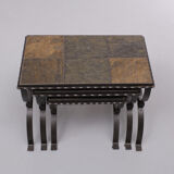 Slate stone brutalist nesting tables, 1970s, france