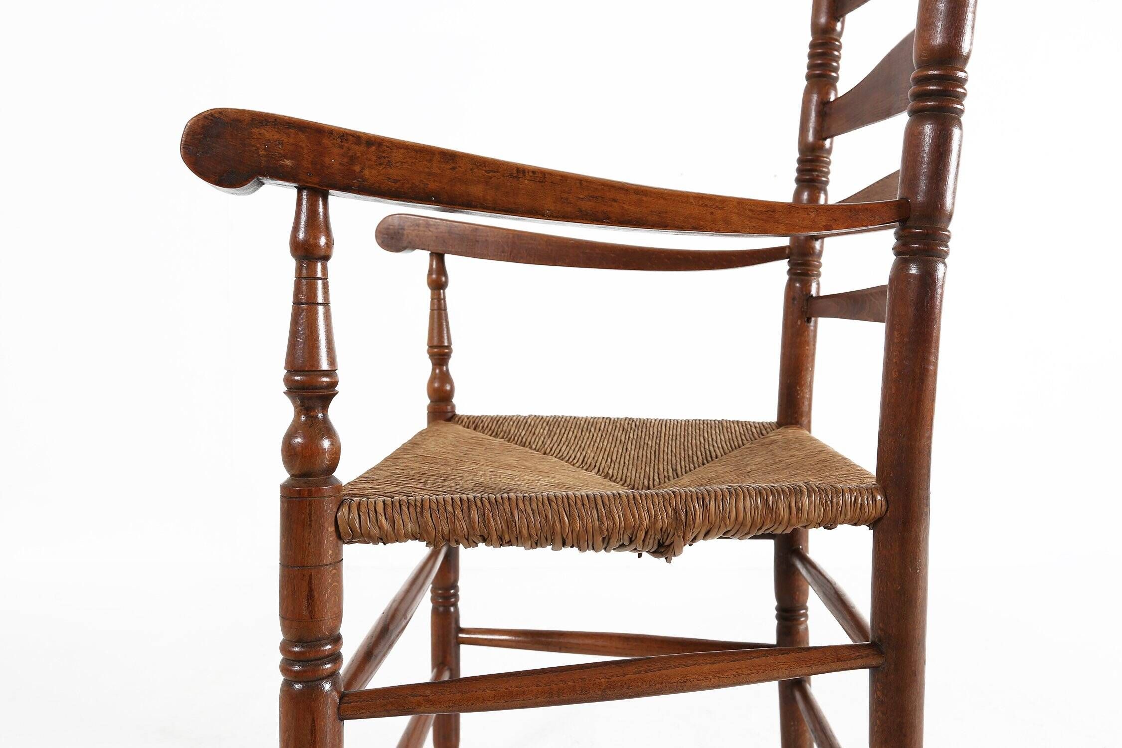 Antique French Wooden Armchair with Cane Seat, 1890s