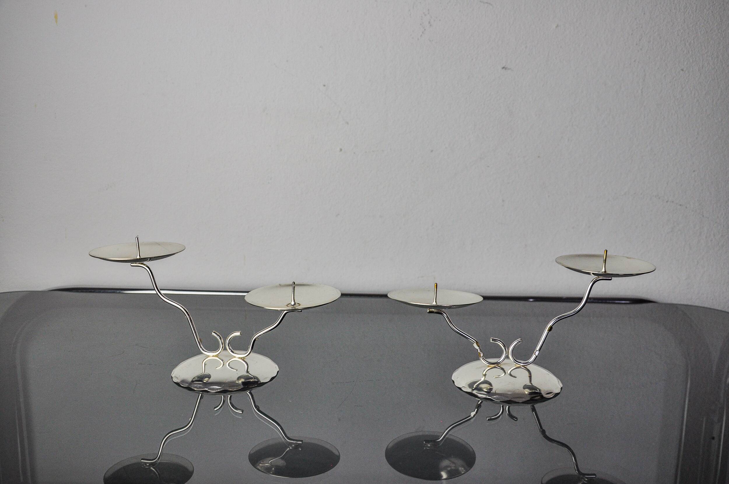 Pair of art deco 2-flame candlesticks, Spain, 1980