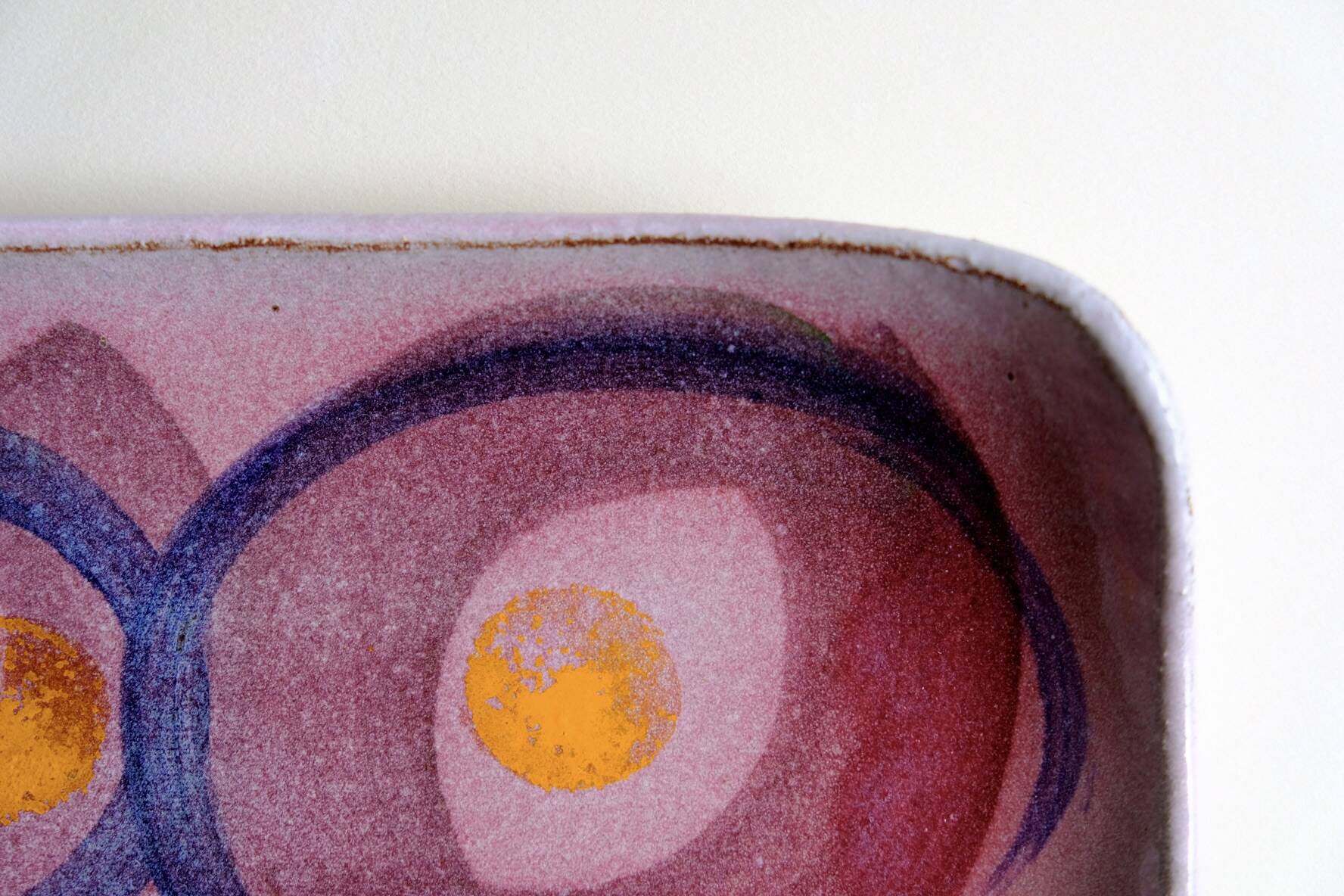 Coupe en grès décor abstrait pièce unique signée années 70/80
