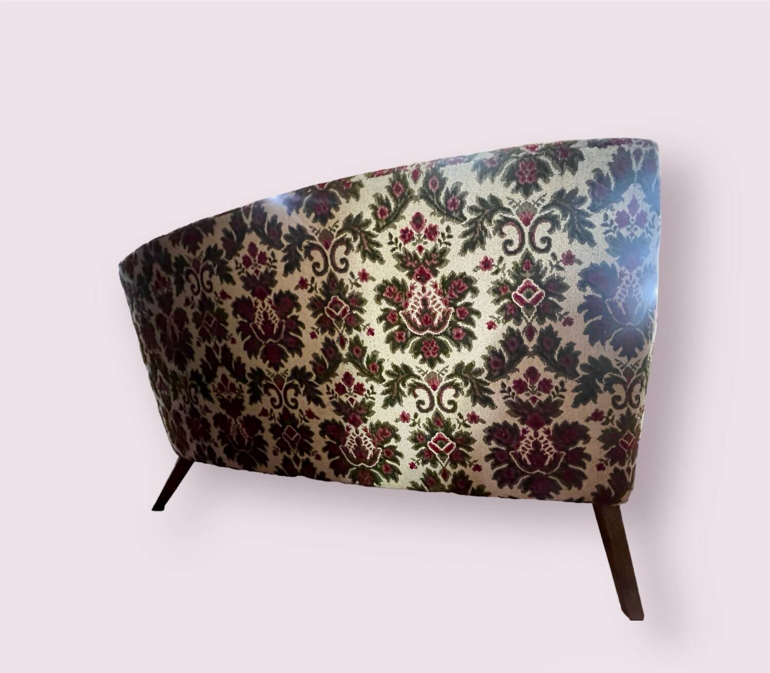 Fauteuils et canapé vintage pieds compas 1950 ancien motif floral