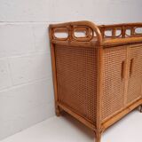 Vintage cane rattan and wood sideboard