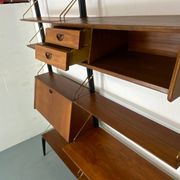 Mid-Century Danish Style Teak and Brass Wall System Unit by Louis Van Teeffelen for Wébé, 1950s