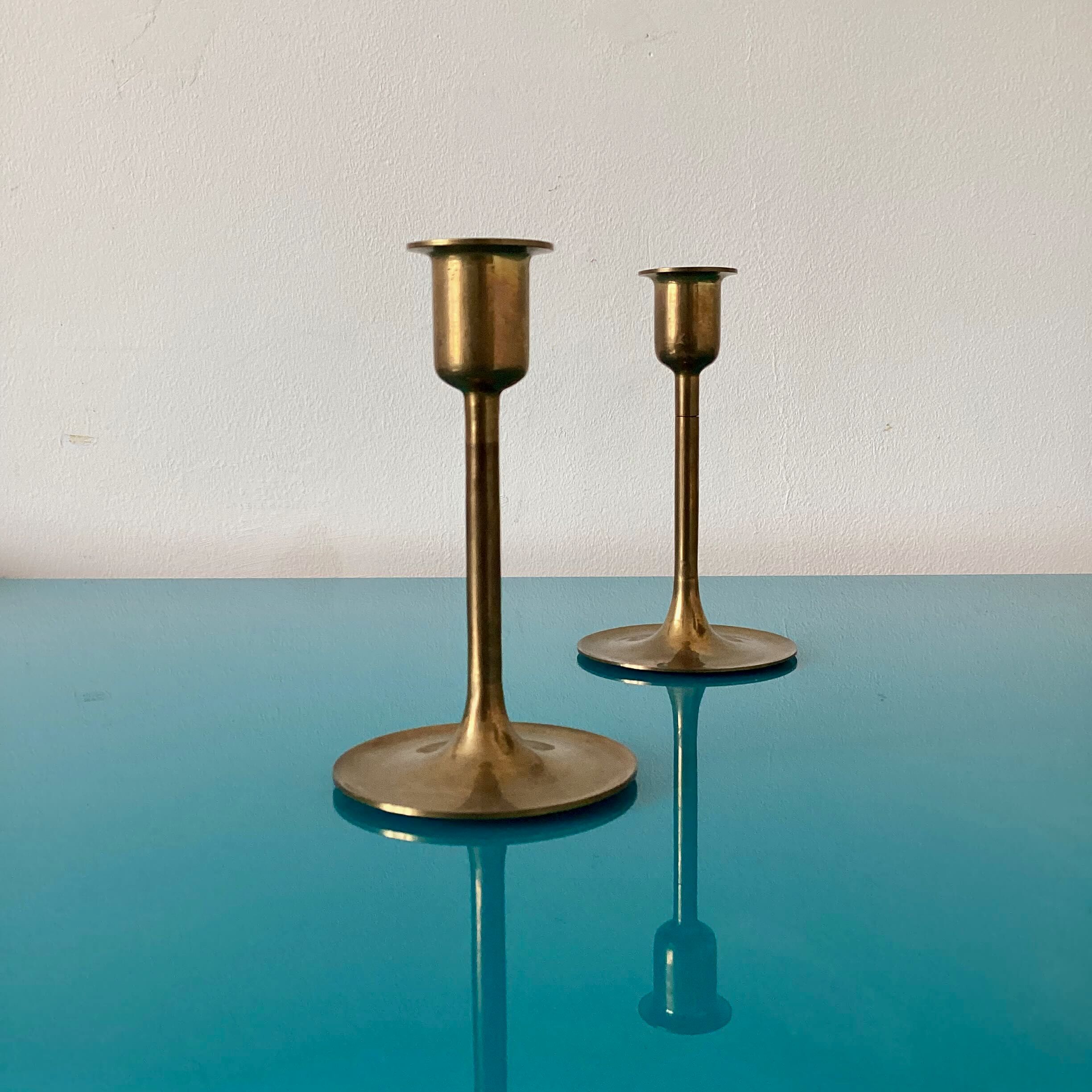 Pair of Scandinavian brass candle holders
