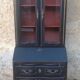 Louis XV style scriban bookcase in black and Basque red patinated cherry wood
