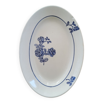 Plat ovale ancien St Amand, roses bleues