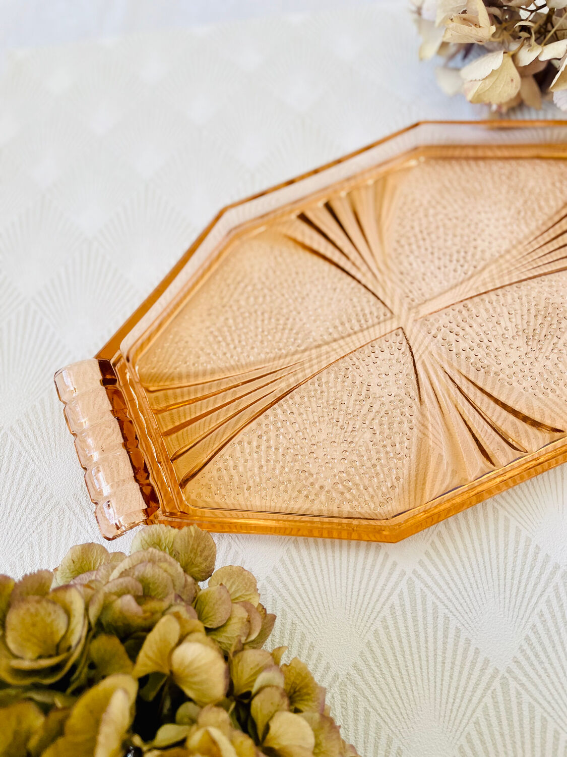 Plateau verre rose art deco