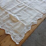 Ensemble ancien drap plat et 2 taies d'oreiller