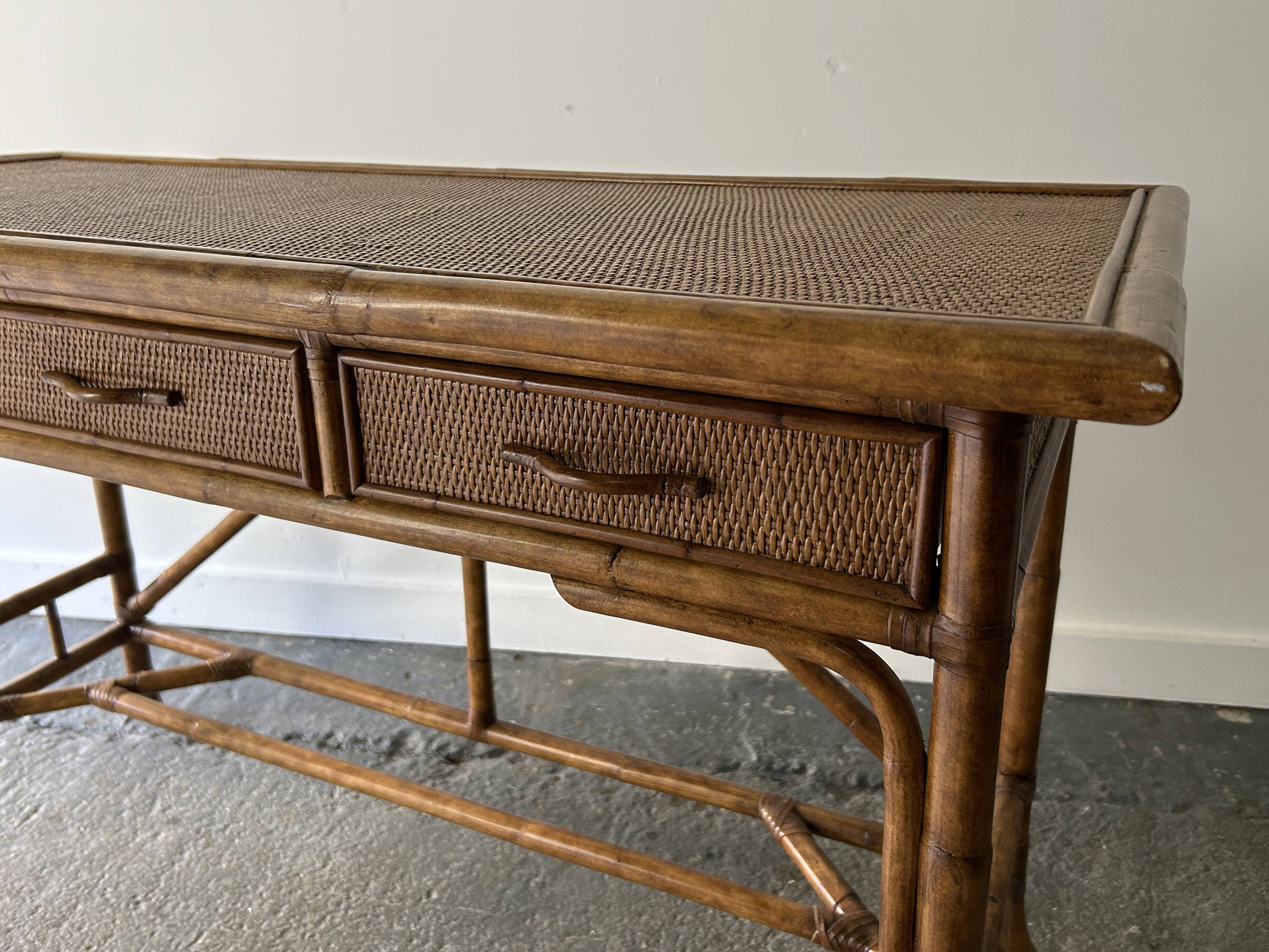 Vintage Mid-century bamboo rattan console table / writing table / desk