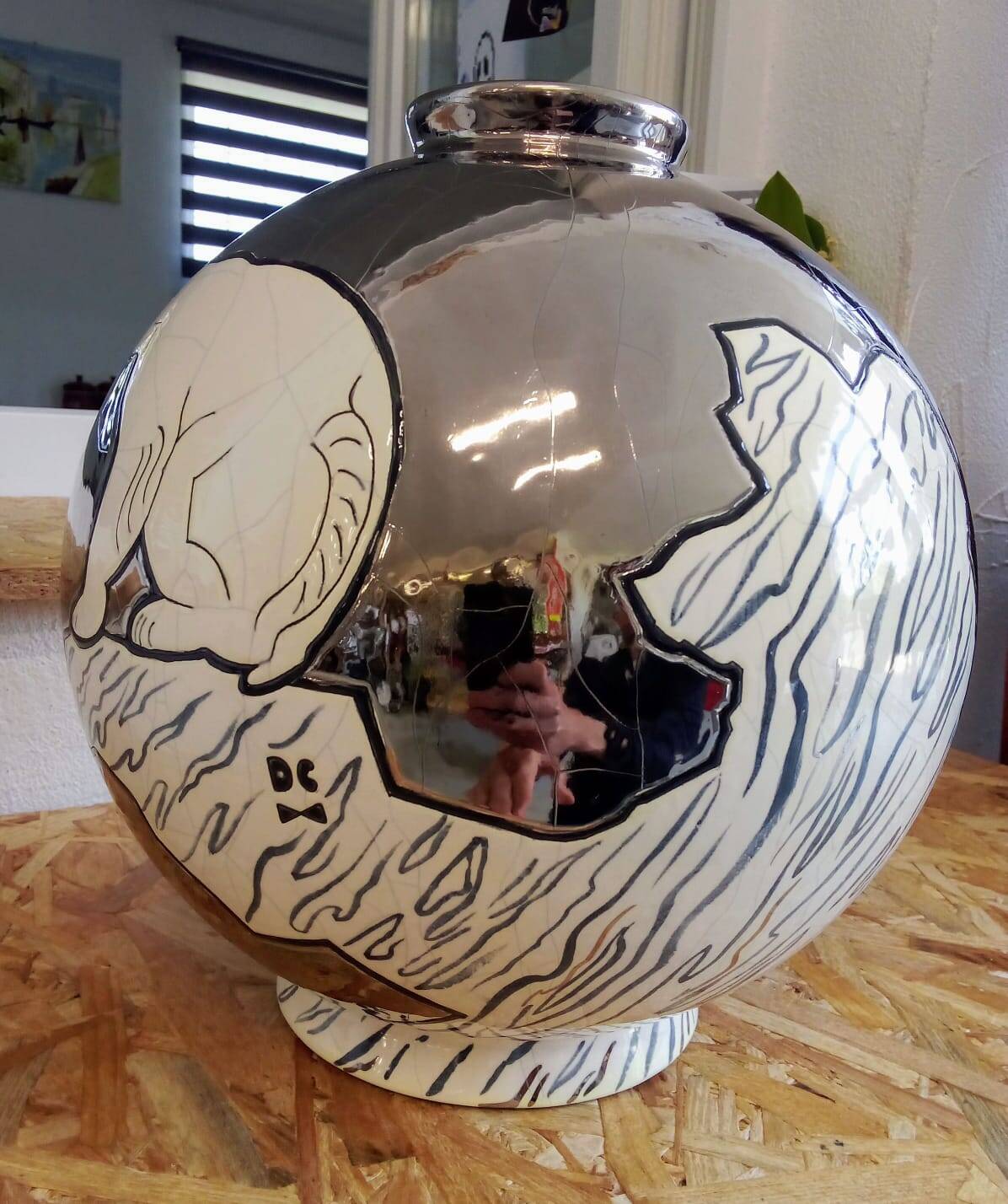 Vase Boule "ICEBERG" par Danillo CURETTI Emaux de Longwy Numéroté 24/100