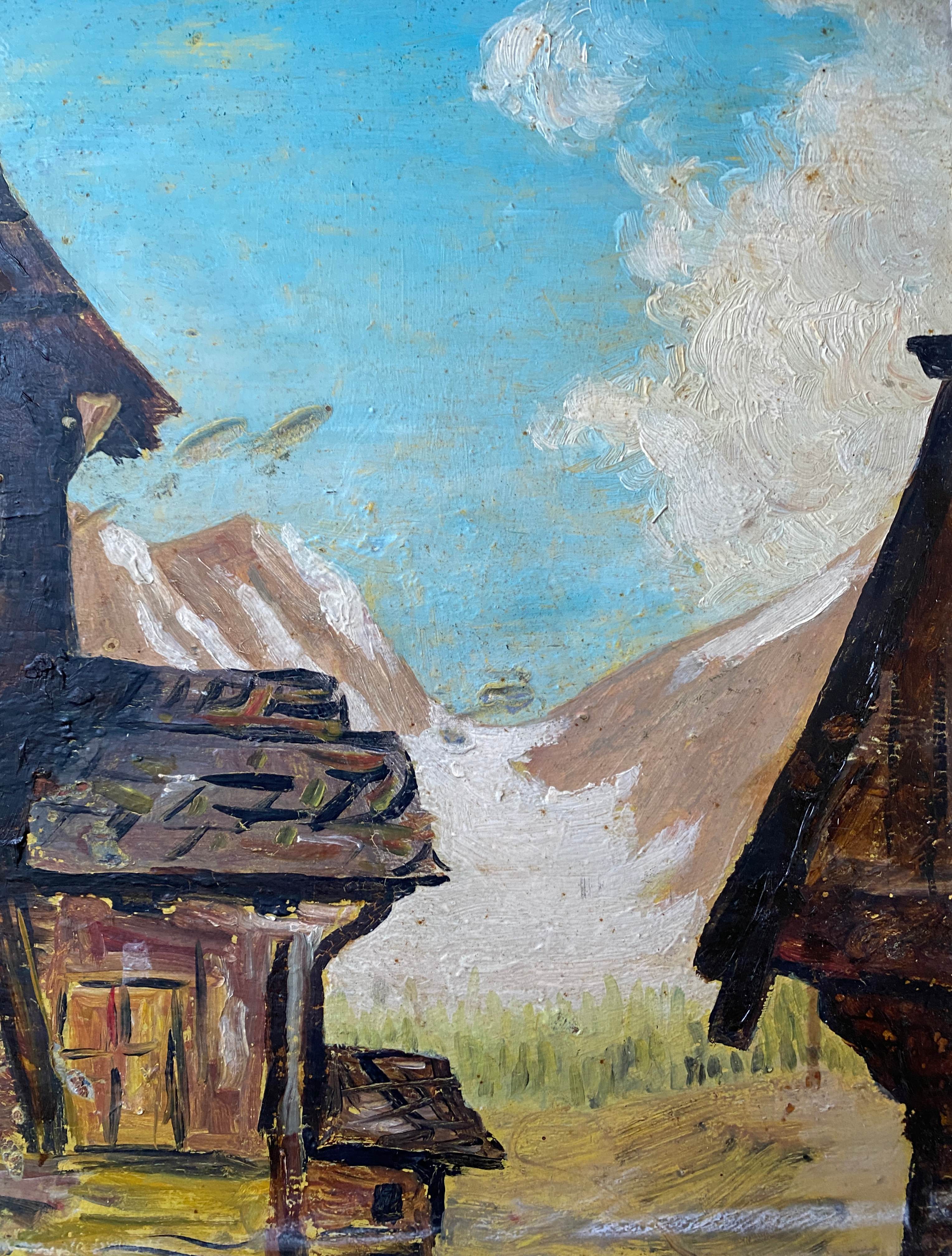 HSP Table "Mountain Chalet" Winter Landscape circa 1950